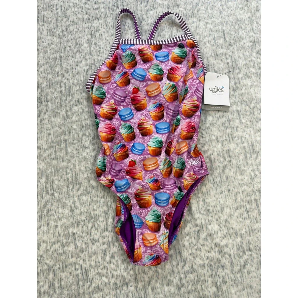 Dolfin Uglies Womens‎ Cupcake Macaron Print One Pc Swimsuit 32 DS0510C35D Purple